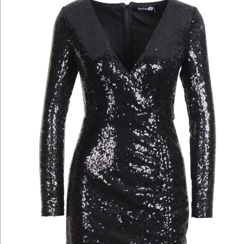 Black Sequin Long Sleeve Dress